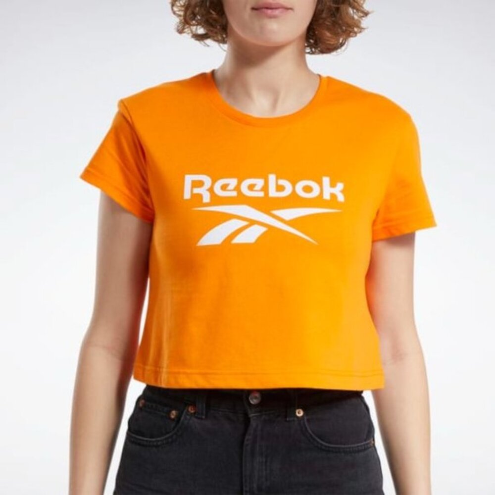 New Reebok Classics Big Logo Cropped 100% Cotton Orange Short Sleeve Top WMN XL